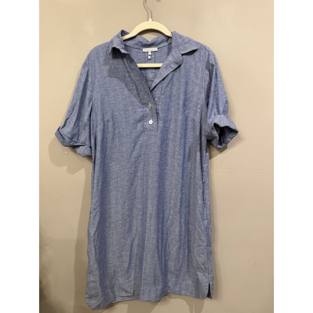 Hinson Wu Aileen Short Sleeve Dress In Marine Blue Small Linen Blend